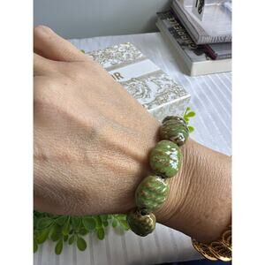 BOGO FREE GREEN Artisan Ceramic speckle bead bracelet stretchy